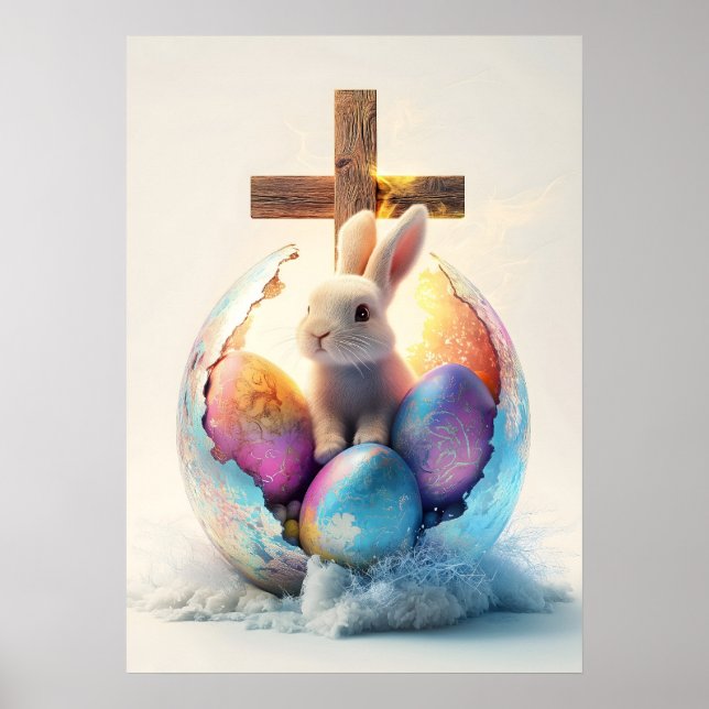 Religious Easter Bunny Cross Wall Art (Front)