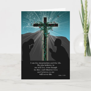 Religious Easter Card - Praying And Cross