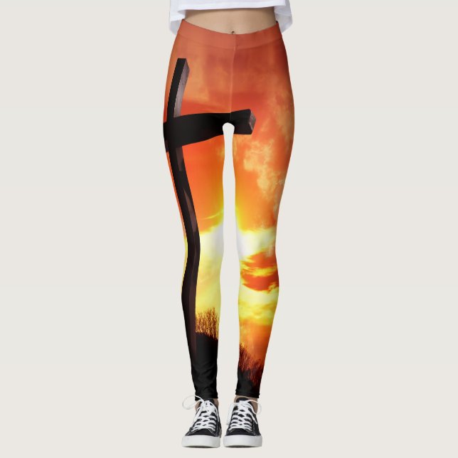 Religious Easter Cross at Sunset Leggings (Front)