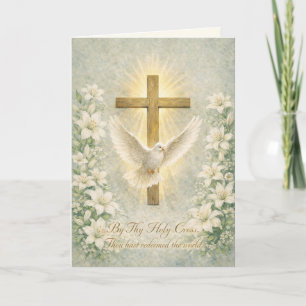 Religious Easter Floral Lilies Cross Holiday Card