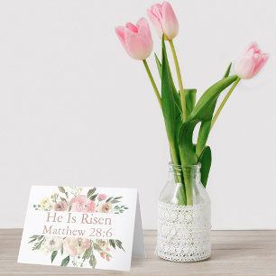 Religious Easter He is Risen Pretty Pink Floral Holiday Card