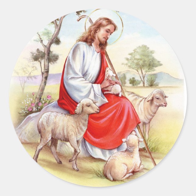 Religious Easter, jesus with sheep Classic Round Sticker (Front)
