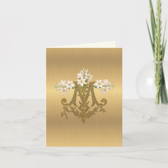 Religious Elegant Gold Virgin Mary Lilies Card (Front)