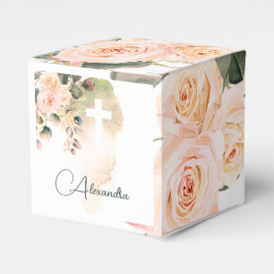 Religious Elegant Roses Pink Wash Cross Favour Box