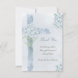 religious event blue floral cross thank you Card