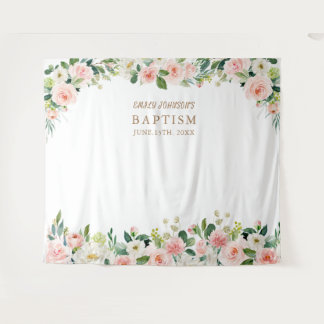 Religious Event, Pink Flowers Baptism Poster Tapestry