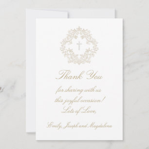 religious event sepia beige crest Thank you card