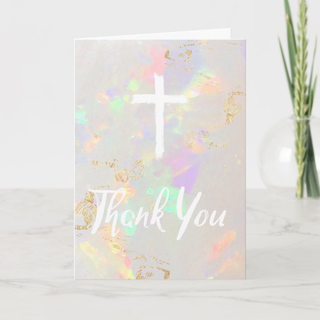 religious event white script thank you card (Front)