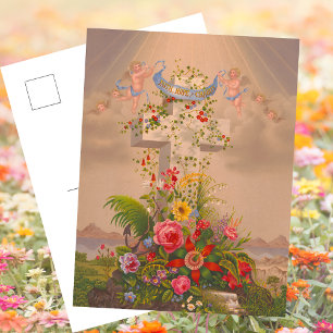 Religious Faith Hope Charity Floral Easter Cross Holiday Postcard