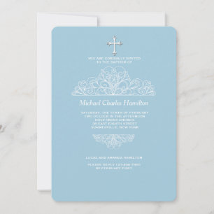 Religious Filigree Blue Invitation