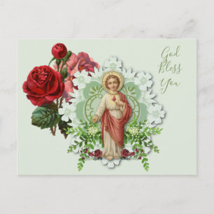 Religious Floral Jesus Catholic Prayer Vintage Postcard