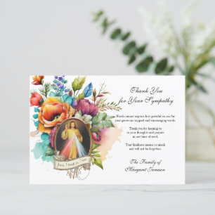 Religious Floral Jesus Divine Mercy  Condolence Thank You Card