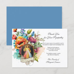 Religious Floral Jesus Divine Mercy  Condolence Thank You Card