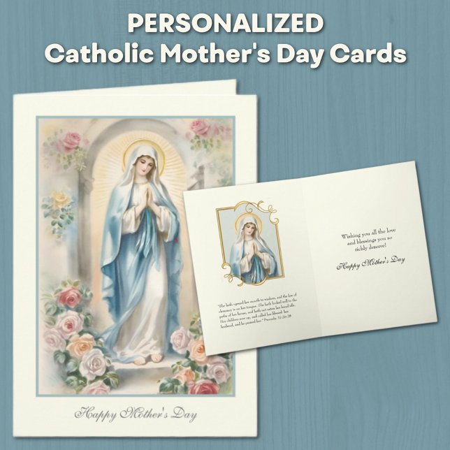 Religious Floral Mothers Day Prayer Card (Traditional Catholic Blessed Virgin Mary Mother's Day Cards)