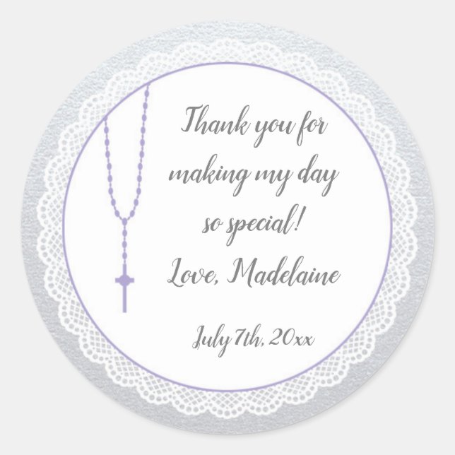 Religious Gift Favour Label Girl Lavender Rosary (Front)