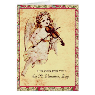 Religious Girl Angel Playing Violin Pink Roses