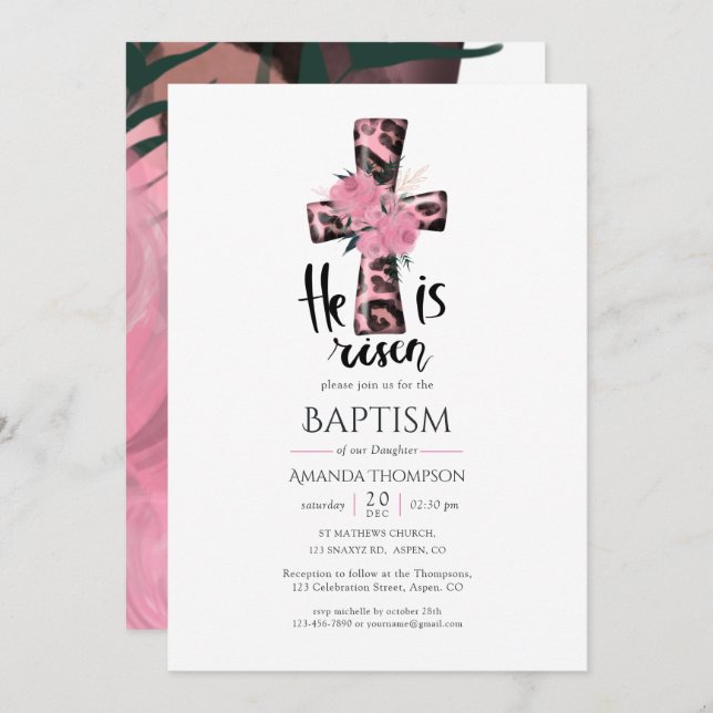Religious Girly Christian Baptism Invitation (Front/Back)