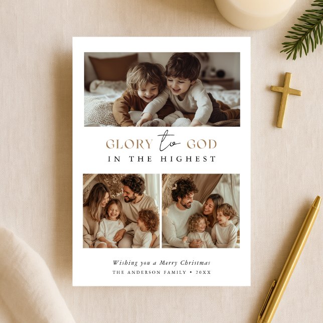 Religious Glory To God Holy Christmas Photo Gold Holiday Card (Creator Uploaded)