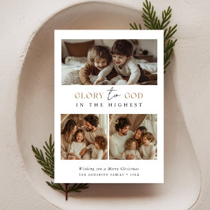 Religious Glory To God Holy Christmas Photo Gold Holiday Card