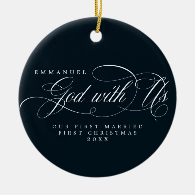 Religious God With Us Photo 1st Married Christmas Ceramic Ornament (Front)