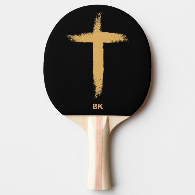 Religious Gold Cross Ping Pong Paddle (Front)