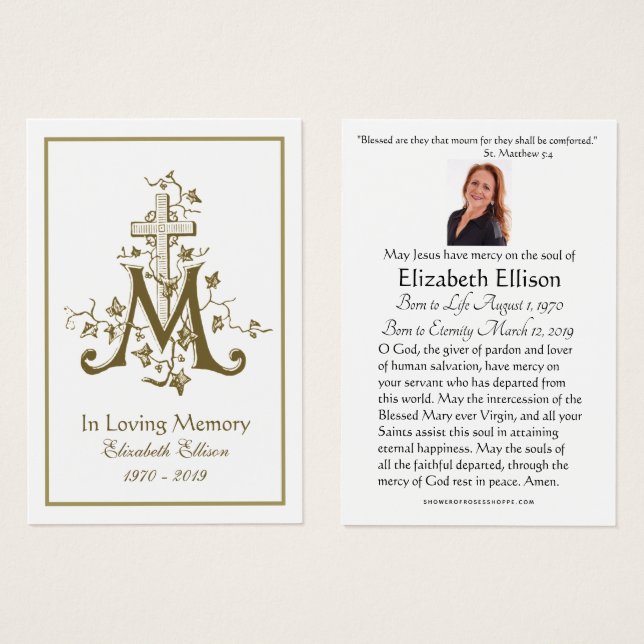Religious Gold Marian Cross Funeral Prayer  (Front & Back)