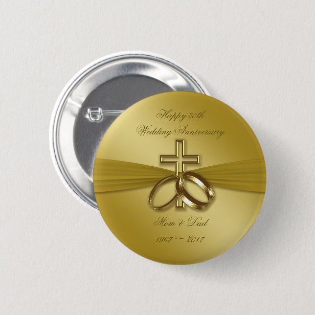 Religious Golden 50th Wedding Anniversary Button (Front & Back)