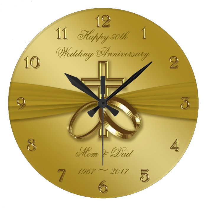 Religious Golden 50th Wedding Anniversary Clock