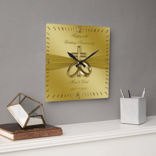 Religious Golden 50th Wedding Anniversary Clock (Office)
