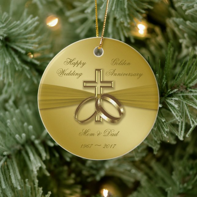 Religious Golden 50th Wedding Anniversary Ornament (Tree)