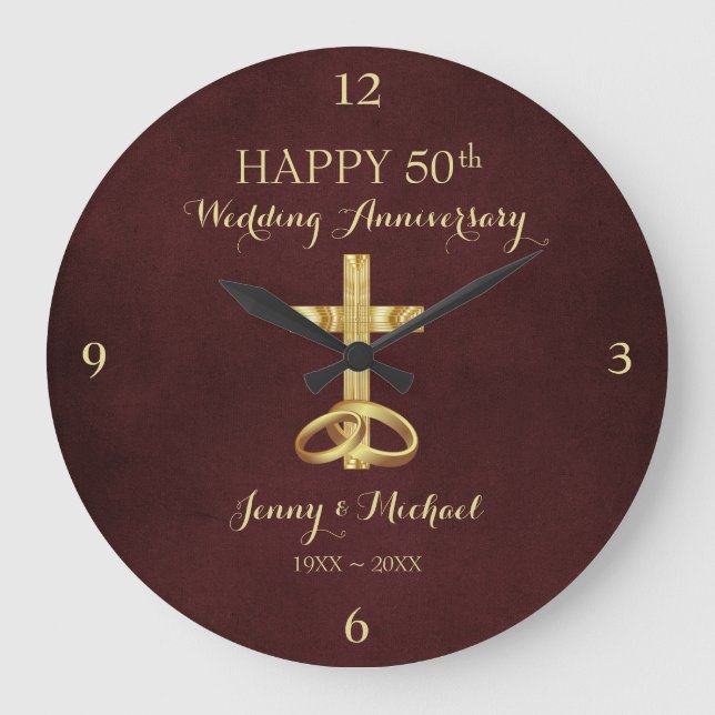 Religious Golden Cross Anniversary  Large Clock (Front)