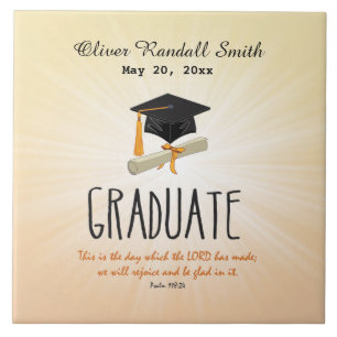 Religious Graduation Gold Starburst with Black Cap Ceramic Tile