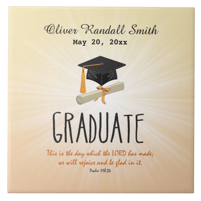 Religious Graduation Gold Starburst with Black Cap Ceramic Tile (Front)