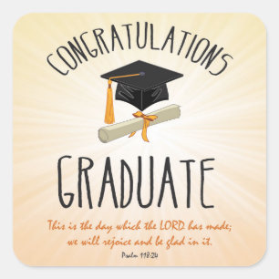 Religious Graduation Gold Starburst with Black Cap Square Sticker