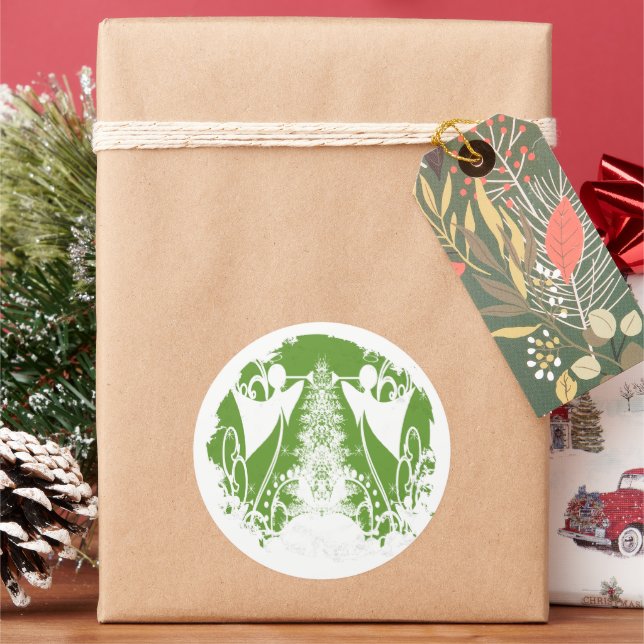 Religious Green and White Angel Christian Classic Round Sticker (Holiday)