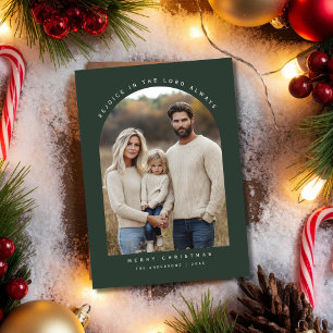 Religious Green Arch Photo Rejoice Christmas Holiday Card