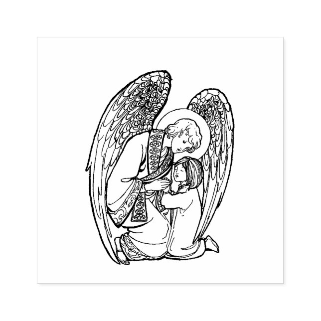 Religious Guardian Angel with Child Rubber Stamp (Imprint)