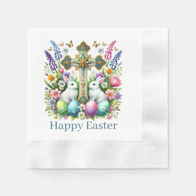 Religious Happy Easter Cross  Napkin (Front)
