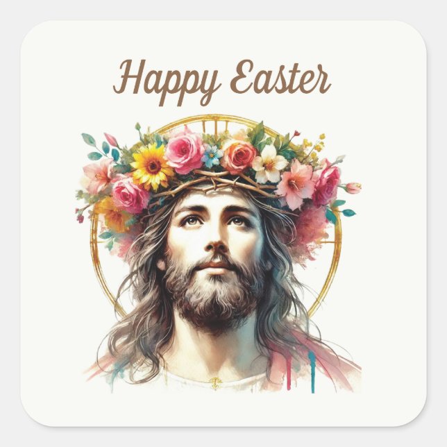 Religious Happy Easter Jesus  Square Sticker (Front)