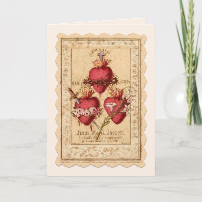 Religious Hearts of Jesus Mary Joseph Card (Front)