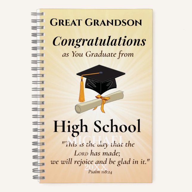 Religious High School Graduation Name Starburst Notebook (Front)