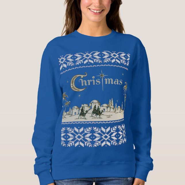 Religious Holy Night Jerusalem Christmas Nativity Sweatshirt (Front)