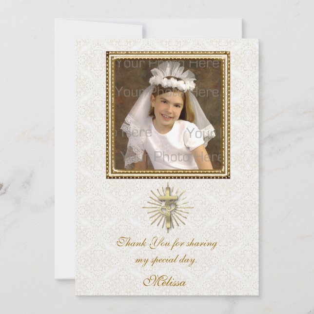Religious Ivory Damask Photo Card (Front)