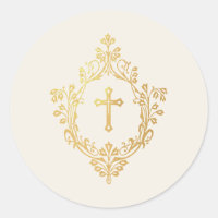 Religious Ivory Faux Gold Cross in Crest Vintage 