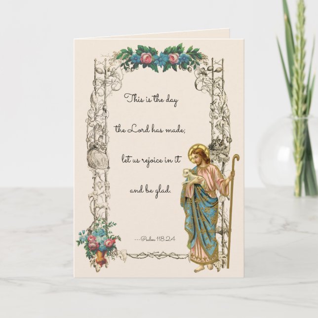 Religious Jesus Good Shepherd Scripture Floral Card (Front)
