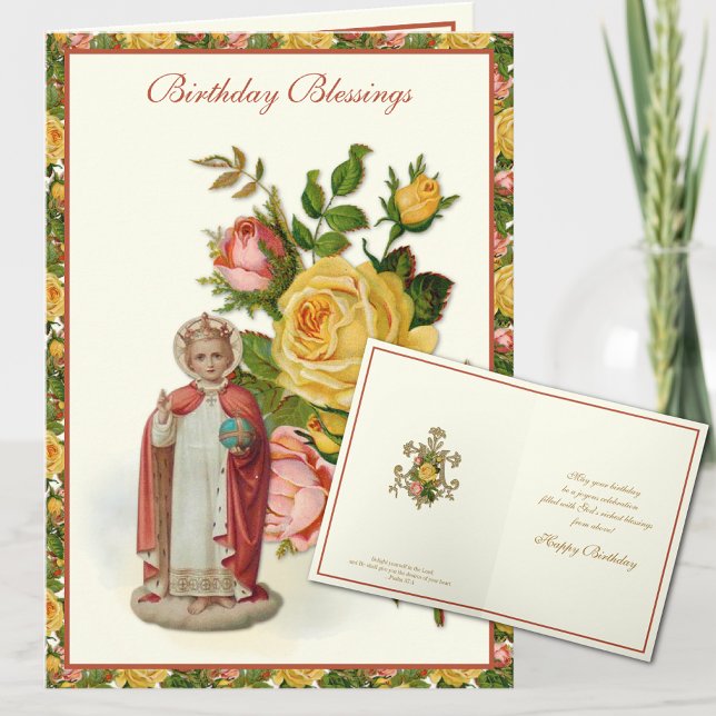 Religious Jesus Infant Prague Red Yellow Roses Card (Creator Uploaded)