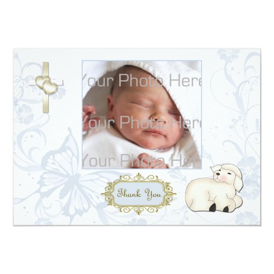 Religious Lamb, Cross, Blue Floral Photo Card