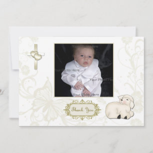 Religious Lamb, Cross, Tan Floral Photo Card