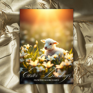 Religious Lamb & Floral Easter Blessings Prayer Holiday Card