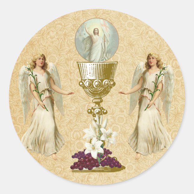 Religious Lent Crucifixion Jesus Angels Classic Round Sticker (Front)